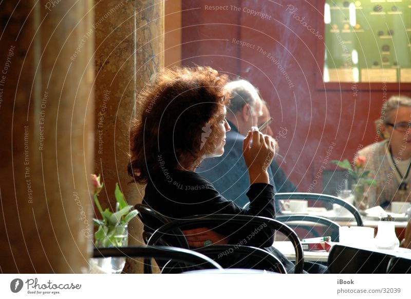 madame cafe Café Smoky Sidewalk café Woman Sit woman in a cafe