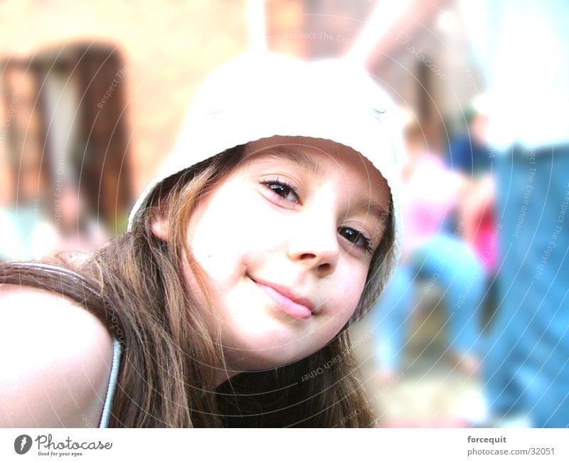 Stare at the camera Woman Young woman 13 - 18 years Portrait photograph Face of a woman Looking into the camera Smiling Sunhat Long-haired Brunette