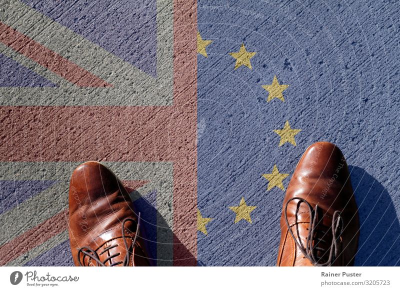 In or Out? Brexit Flags Street Crossroads Footwear Sign brexite Europe Union Jack Blue Yellow Red White Together Emotions Irritation Division Colour photo