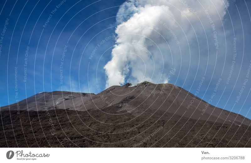 Raachermannl Nature Landscape Elements Earth Sky Beautiful weather Hill Mountain Volcano Mount Etna Smoking Blue Gray Black White Eruption Smoke Volcanic crater