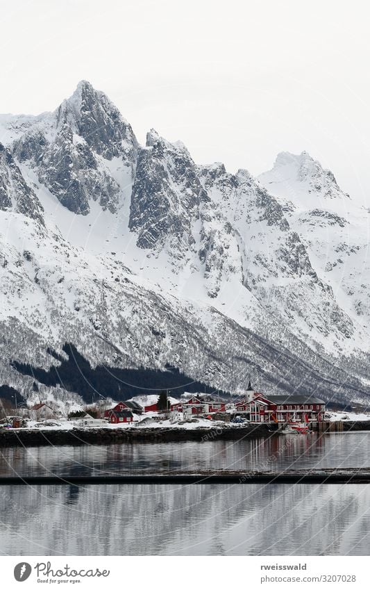 Sildpollnes-penins.from Sildpolltjonna-inlet. Lofoten-Norway-122 Winter vacation Beautiful weather Snowcapped peak Fishing boat Sport boats sjohus