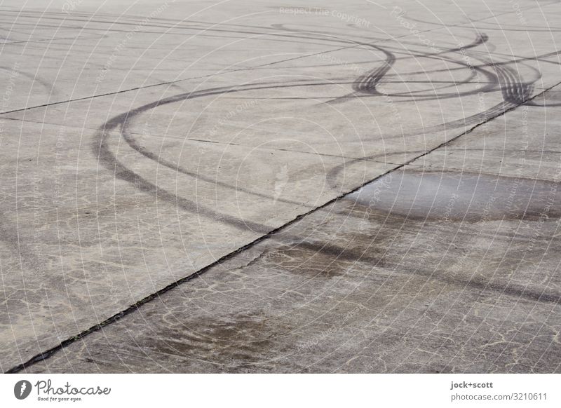 Careful, sharp bend! lost places Climate Places Tilt Concrete slab Curve Authentic Dirty Long Speed Under Gray Moody Lack of inhibition Boredom Past Skid marks