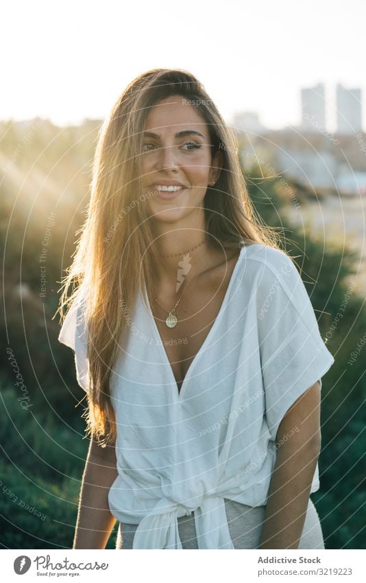 Beautiful young woman looking away model natural smile portrait beautiful happy boho attractive casual charming style pretty sunlight summer female sensual