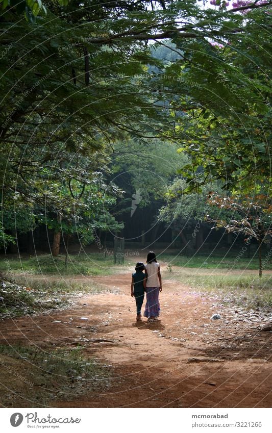 Strolling Girls Garden Child Youth (Young adults) 2 Human being 3 - 8 years Infancy Tree Leaf Park Cool (slang) Green Together girls lasses schoolgirls two