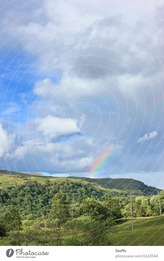 A new day in Scotland Rainbow Idyll Hope good sign Optimism Hill Sky Prismatic colors hilly Hilly landscape Scottish summer Clouds July Nordic summer