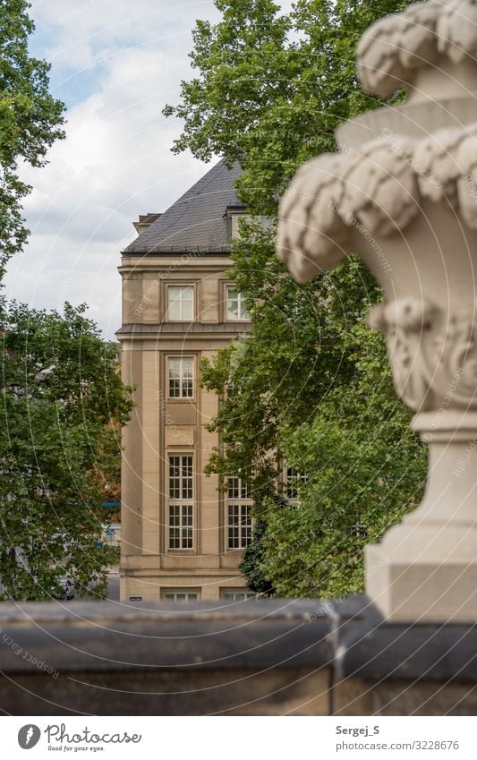 Between trees Dresden Germany Downtown Old town Deserted Building Architecture Wall (barrier) Wall (building) Facade Window Roof Tourist Attraction Retro Saxony