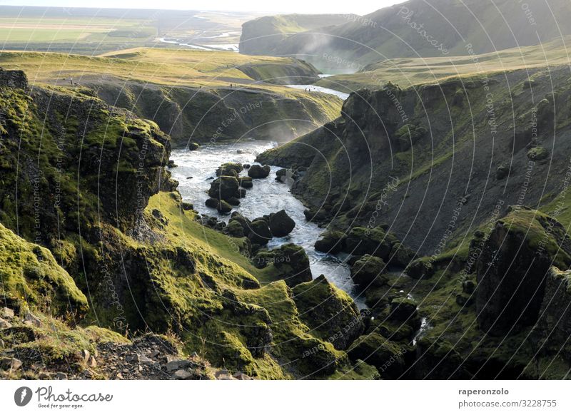 Waterfalls and river course near Skogar, Iceland River Hiking hike green Skógar rocky mountainous Exterior shot Nature Landscape Colour photo Deserted Rock