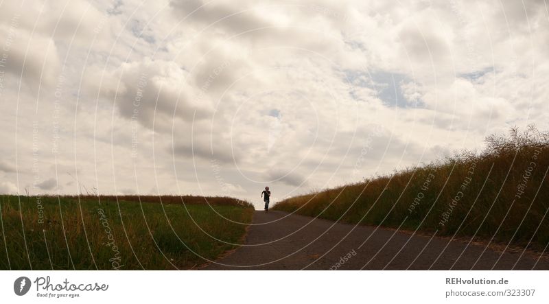 On the horizon Human being Masculine Man Adults 1 18 - 30 years Youth (Young adults) Environment Nature Landscape Sky Clouds Summer Weather Field Street Going