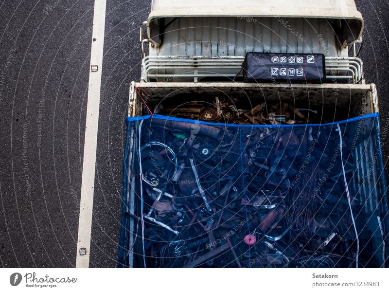 Top view of transportation truck on road Transport Logistics Street Highway Vehicle Car Truck Trailer Blue Vantage point cargo engine Colour photo