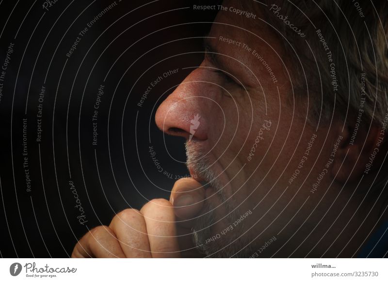 portrait of a thoughtful man Portrait photograph Man listen Masculine Adults Profile Blonde Gray-haired Facial hair Think Meditative brood think Problem