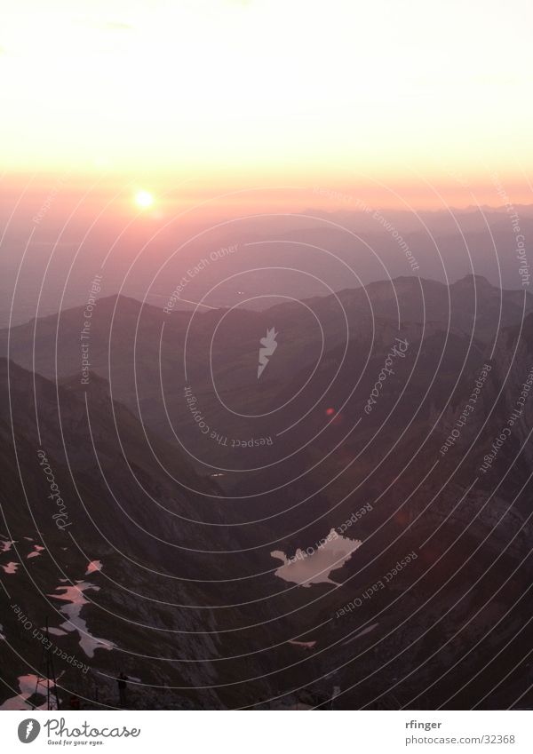 SunriseSäntis Mount Säntis Lake Moody Morning Mountain Alpine foothills Alps Seealpsee Lake Constance Dawn