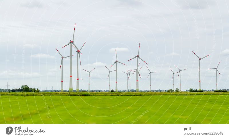 Wind farm in East Frisia Summer Flat (apartment) Wind energy plant Landscape Clouds Horizon Grass Meadow Coast Movement Innovative Sustainability East Frisland