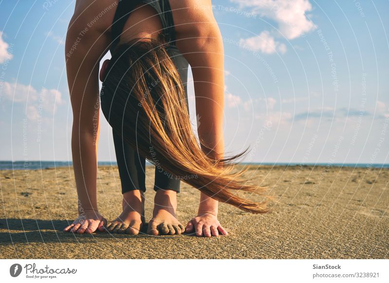 Woman practicing yoga in various poses (asana) Lifestyle Beautiful Body Wellness Harmonious Relaxation Meditation Summer Beach Ocean Sports Yoga Human being