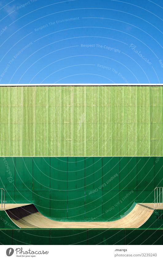 Halfpipe green Sports Green Wall (building) Sky Arrangement Leisure and hobbies Youth culture Sporting Complex Colour