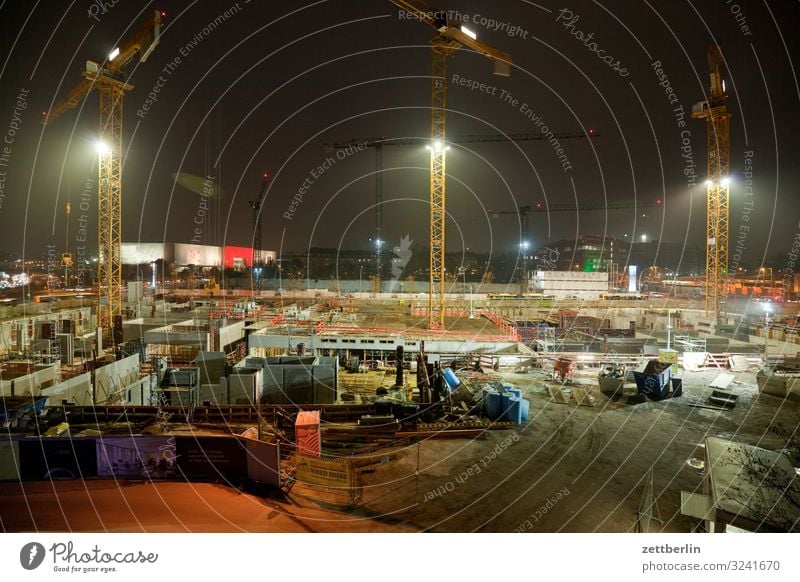 Construction site at night Evening Train station Building lot Berlin Dark large construction site Sky Heaven Light Deserted Night Floodlight Schöneberg