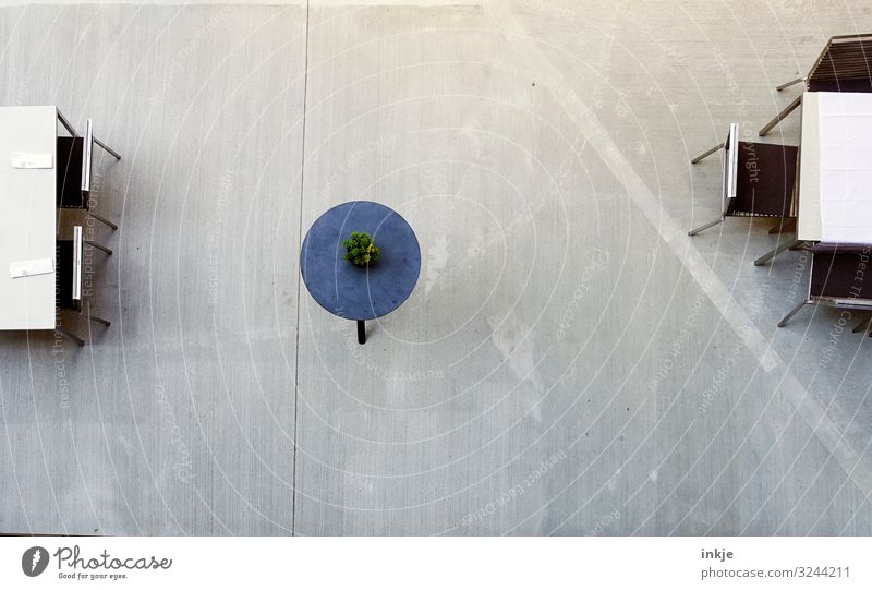 Round Table Deserted Café Terrace Chair Circle Authentic Simple Modern Services Set meal Colour photo Exterior shot Copy Space top Copy Space bottom