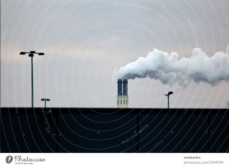 power plant Chimney Smoke Exhaust gas Steam Environmental protection Environmental pollution Carbon dioxide Factory Industry Sky Heaven Berlin Fog Haze Autumn