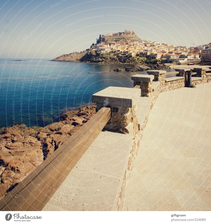 seaside promenade Environment Nature Landscape Elements Earth Water Sky Cloudless sky Summer Beautiful weather Hill Rock Coast Bay Ocean Island Going Promenade