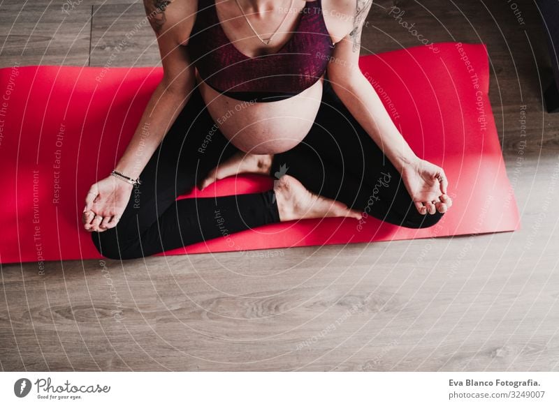 young pregnant woman at home practicing yoga sport. healthy lifestyle Pregnant Woman Yoga Home Sports Healthy Lifestyle Youth (Young adults) Caucasian Parenting