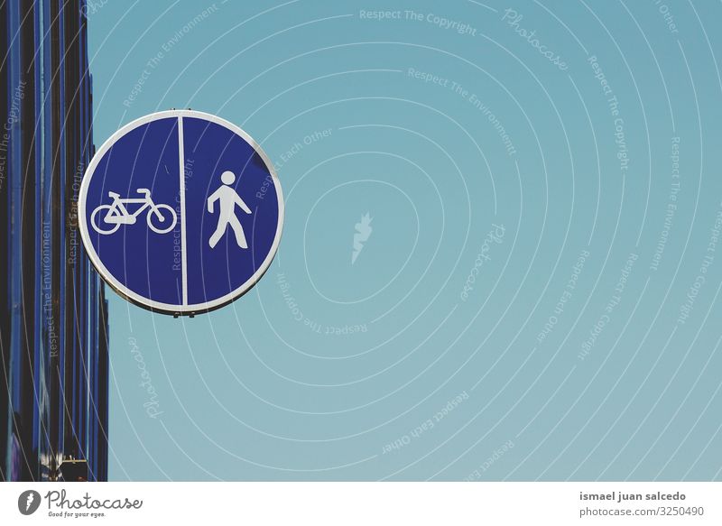 pedestrian and bicycle traffic signal on the street Pedestrian Bicycle Blue walker Traffic sign Signal Street warning Transport City Road sign