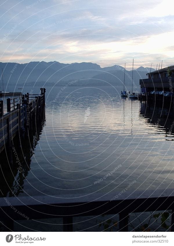 traunsee Twilight Footbridge Watercraft Calm Mountain Sky Dusk