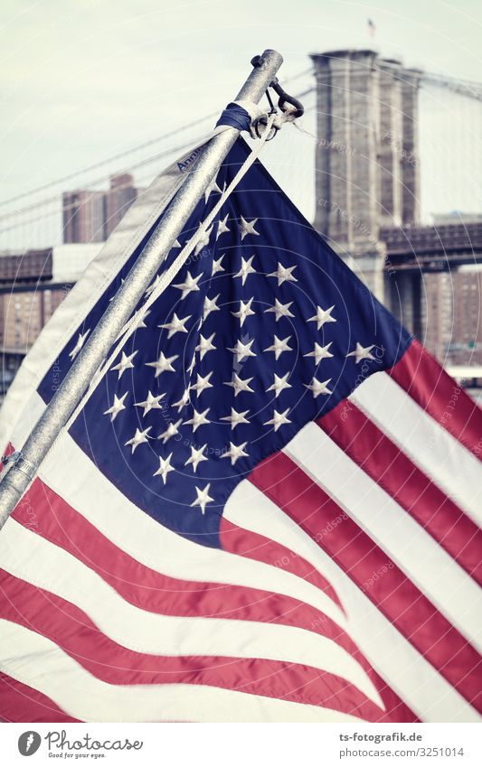 Patriotic angle element in front of Brooklyn Bridge Vacation & Travel Tourism Sightseeing City trip Architecture New York City USA Downtown Deserted