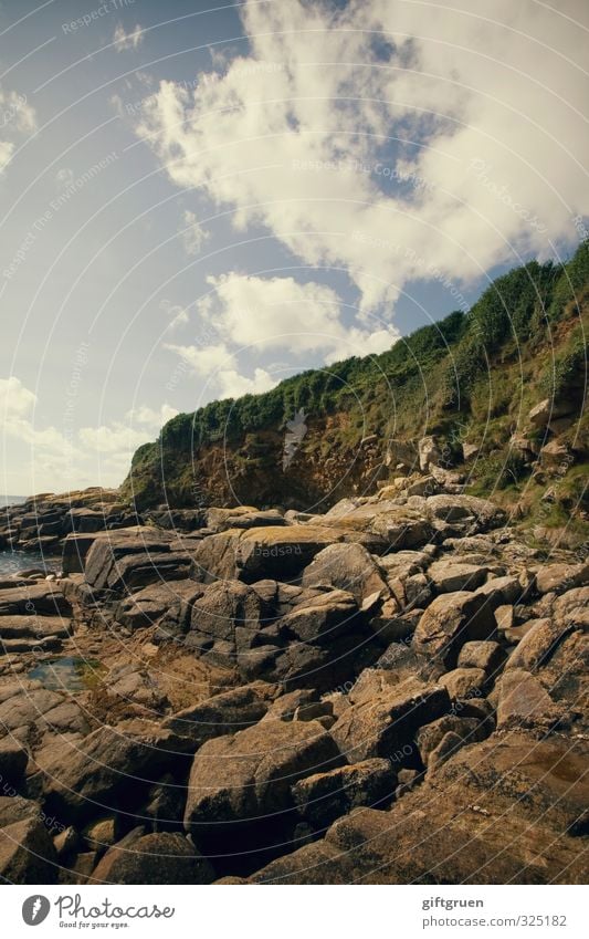 Quarry Environment Nature Landscape Plant Elements Earth Water Sky Clouds Beautiful weather Rock Coast Bay Ocean Island Natural Cornwall England Great Britain