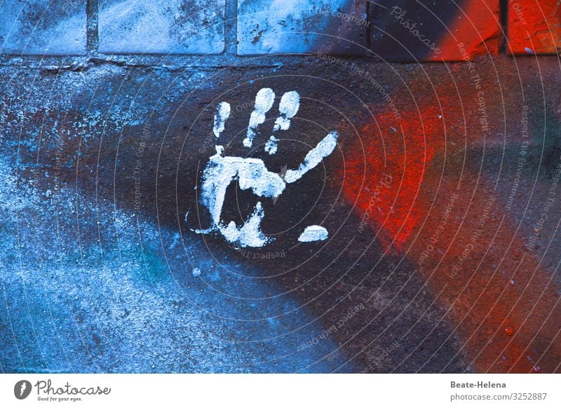 Painting 4 handprint Colour variegated White label Imprint Palm of the hand Structures and shapes