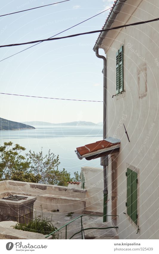 House by the sea Vacation & Travel Summer vacation Sky Ocean Croatia Istria Brsec Village Deserted House (Residential Structure) Terrace Maritime Town