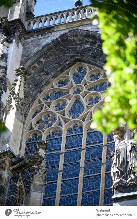 Aachen Cathedral Town Church Dome Original Strong Green Christianity Church window Holy Colour photo Exterior shot Deserted Shallow depth of field