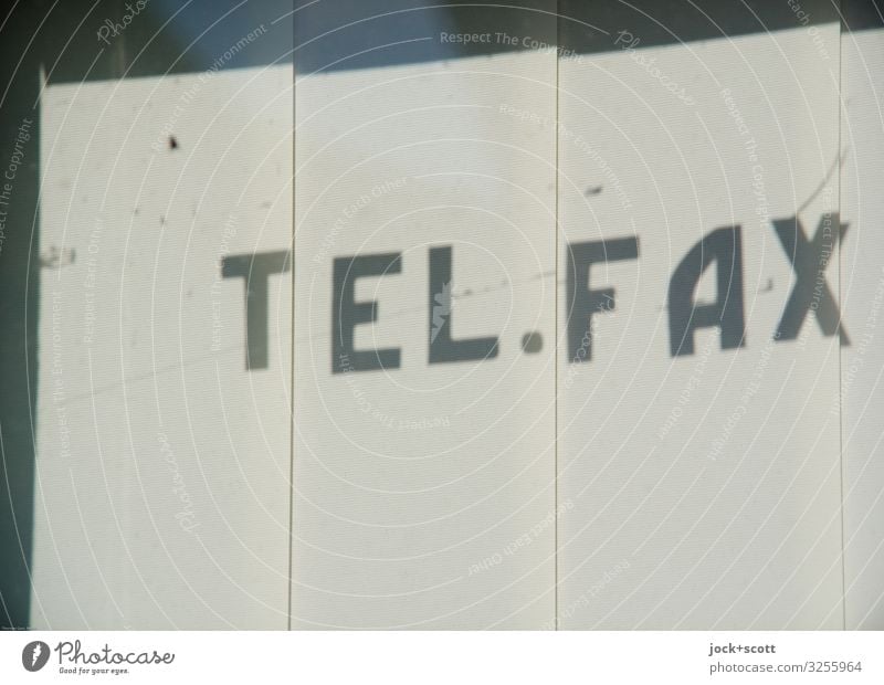 TEL.FAX Design Technology Slat blinds Shop window Characters Stripe Telephone Fax Capital letter Typography Simple White Protection Secrecy Nostalgia