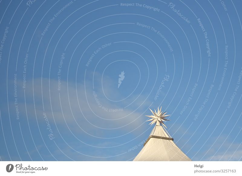 Top of a white tent with star in front of a blue sky Feasts & Celebrations Christmas & Advent Christmas Fair Environment Nature Sky Clouds Winter