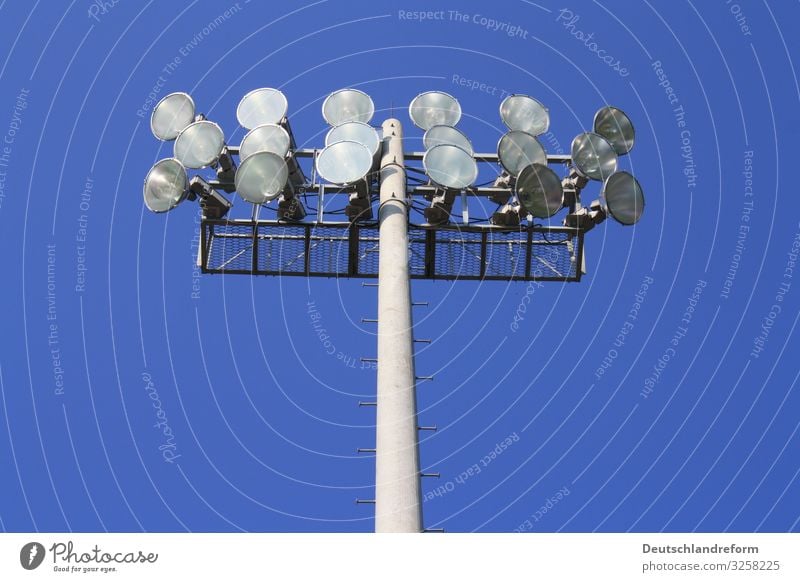 floodlight Floodlight Stadium Sporting Complex Large Round Blue Gray Technology Light Lighting Colour photo Exterior shot Deserted Day