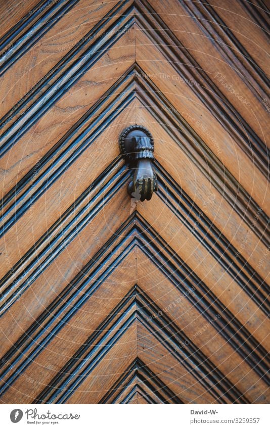 Door Hand Door Knocker door Knock at the door by hand Creativity ring Arise front door Rustic creatively wittily Metal Deserted Close-up Old Detail Colour photo