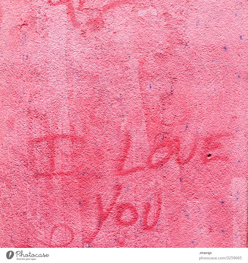 I Love You Wall (barrier) Wall (building) Characters Graffiti Red Declaration of love Colour photo Exterior shot Close-up