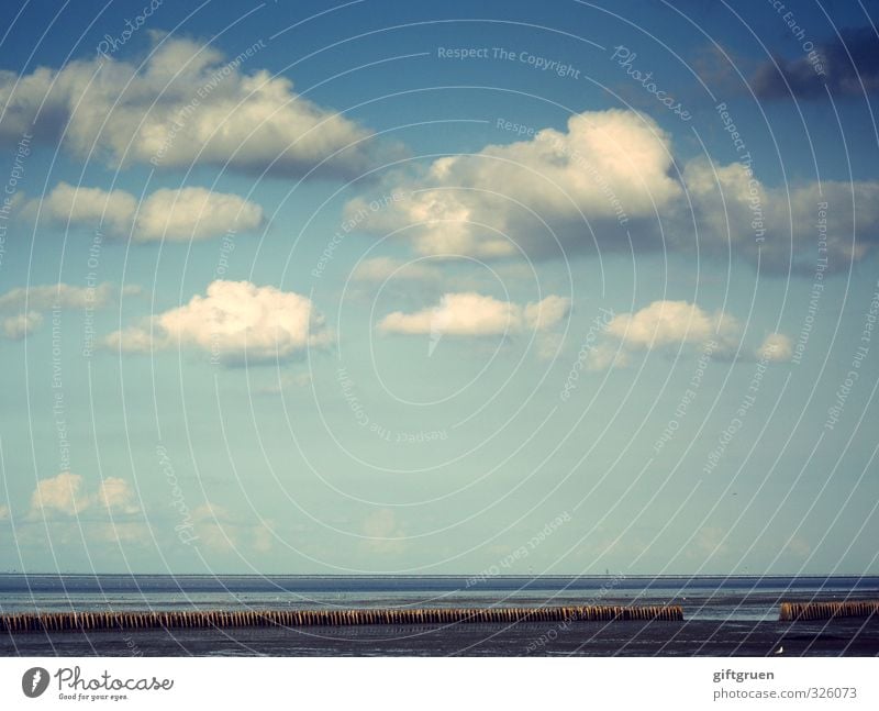 cheerful to cloudy Environment Nature Landscape Elements Sand Water Sky Clouds Beautiful weather Coast Beach Baltic Sea Ocean Blue Break water