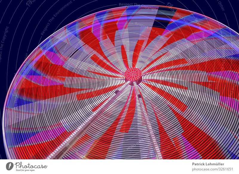 Swing in the round Technology Sky Freiburg im Breisgau Germany Europe Steel Ornament Glittering Exceptional Blue Red Moody Joy Uniqueness Speed Ferris wheel