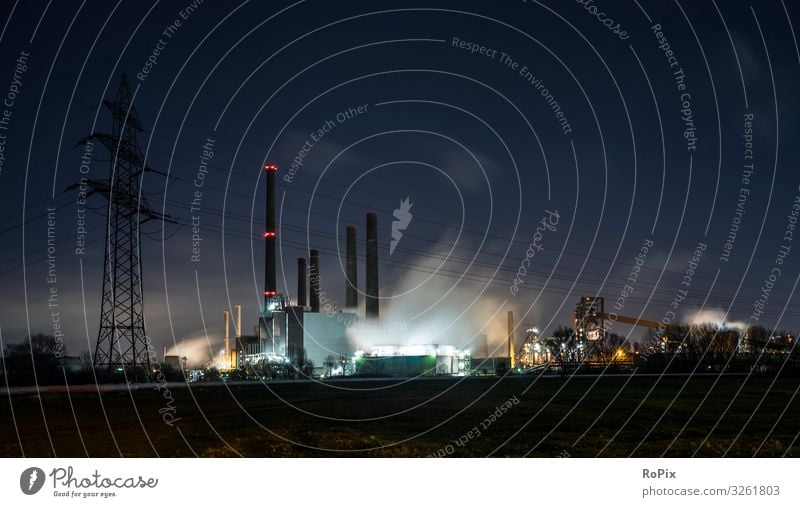 Industrial site at night. Healthy Night life Education Science & Research Work and employment Profession Workplace Factory Economy Industry Trade Services