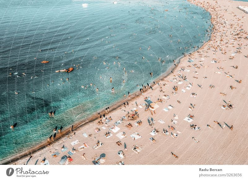 People Crowd On Beach, Aerial View In Summer Lifestyle Swimming & Bathing Vacation & Travel Tourism Adventure Far-off places Freedom Summer vacation Sunbathing