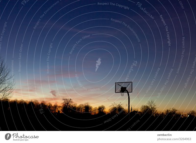 basketball Ball sports Basketball Basketball basket Deserted Playing Playing field Copy Space Evening Dark Twilight Sky Heaven Horizon Berlin steglitz Sports