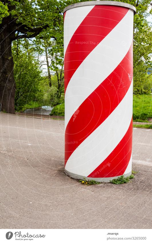 advertising pillar Advertising Industry Nature Advertising column Stripe Red White Advice Colour Communicate Information Colour photo Exterior shot Pattern