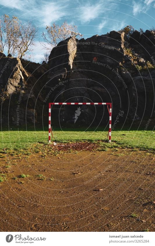 old soccer goal sports equipment on the field Soccer Playing field Court building Soccer Goal Net Internet Rope Sports Sports equipment Abandon Old Street Park