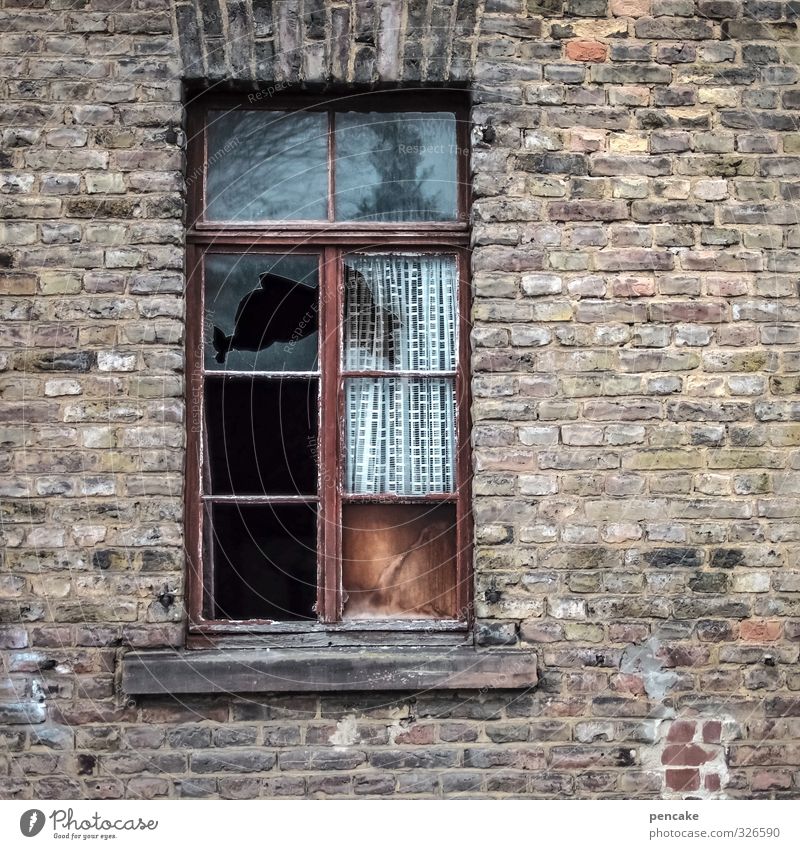 Notch out the wall. Small Town House (Residential Structure) Ruin Window Stone Sign Decline Past Transience Wall (barrier) Brick Broken Colour photo