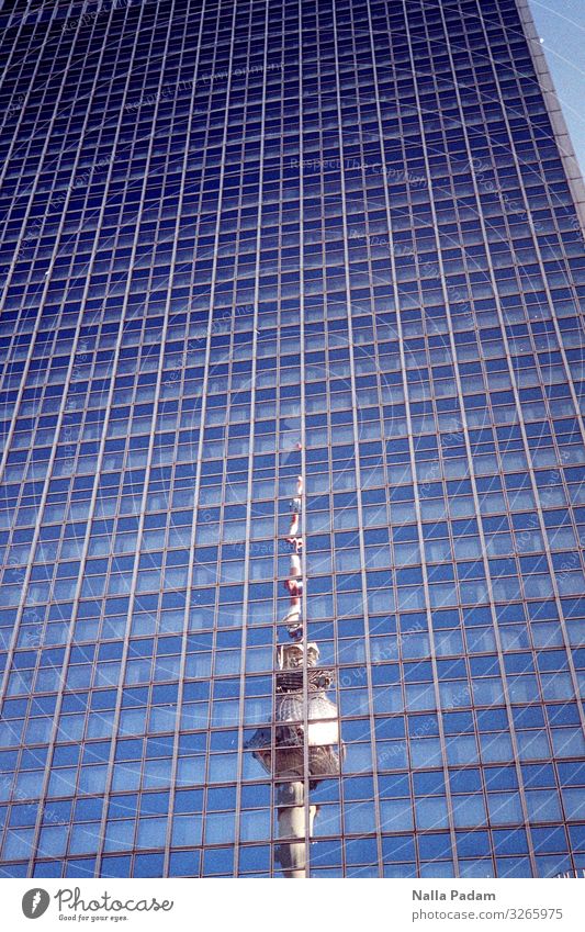 City view at the Alex Berlin Germany Europe Capital city High-rise Tower Landmark Berlin television tower Famousness Historic Tall Blue Red Black White