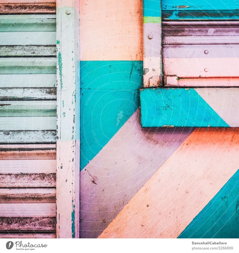 colourful design on wall with roller door and window Town Downtown Pedestrian precinct House (Residential Structure) Industrial plant Wall (barrier)