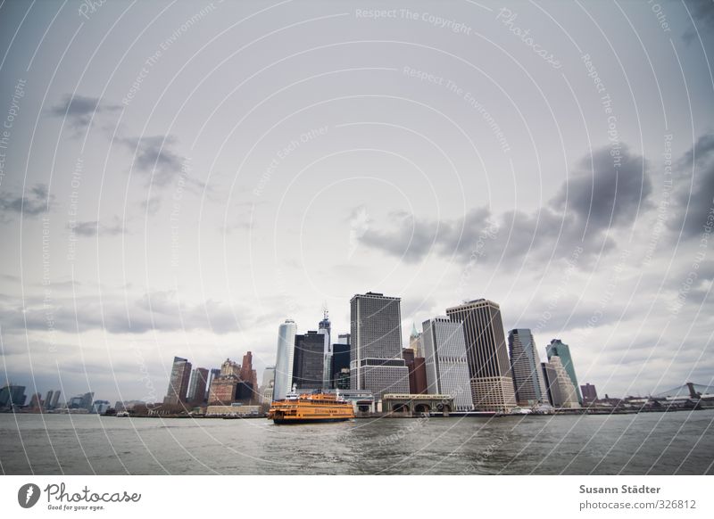 ferry crossing House (Residential Structure) Water Clouds Waves Coast River bank Tall City life High-rise New York City Manhattan Ferry Watercraft Hudson River