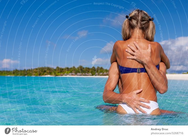 happy cute boy and girl enjoy swim on beach. Vacation & Travel Tourism Summer Summer vacation Beach Ocean Island Human being Masculine Feminine Young woman