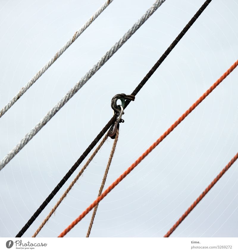 Seilschaften (I) Navigation Sailboat Sailing ship Rope On board Checkmark Eyelet Diagonal Line Maritime Esthetic Stress Relationship Resolve Experience Accuracy