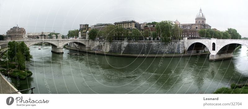 Bridges in Rome Jetty Domed roof Building Sculpture Watercraft Tree Grass Town Tiber Italy Europe River Castle Sky church Wall (barrier)