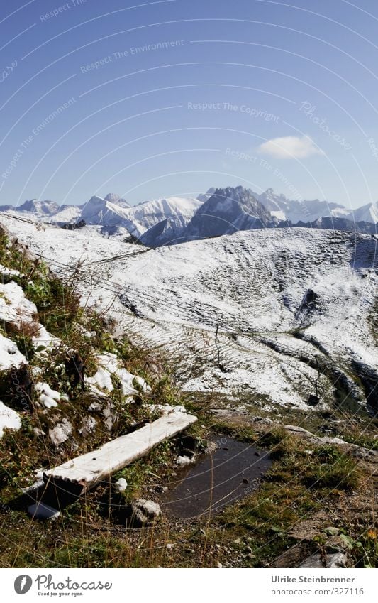 Sit down, enjoy! Vacation & Travel Tourism Trip Freedom Mountain Hiking Environment Nature Landscape Plant Sky Clouds Autumn Beautiful weather Snow Grass Rock